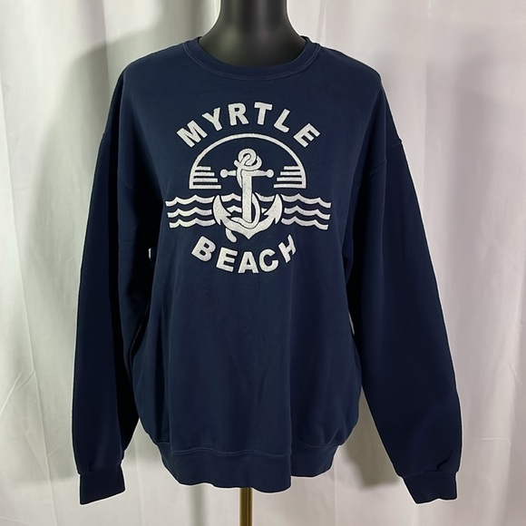 Vintage Navy Blue & White Myrtle Beach Long Sleeve Crew Neck Sweatshirt - Picture 1 of 16